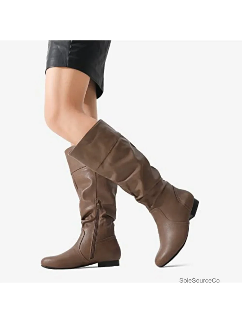 Wide Calf Faux Fur Lined Knee High Slouchy Boots Side Zipper